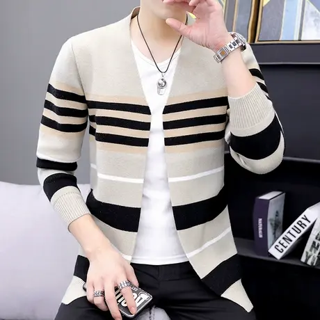 潮牌帅气毛衣针织衫男秋季韩版学生情侣外套男装外穿开衫短款风衣商品大图