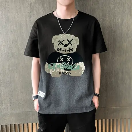 短袖T恤男士夏季冰丝潮牌潮流宽松小熊五分冰感半袖体恤薄款衣服商品大图