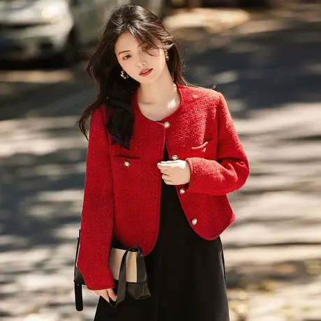 时尚气质小香风短外套2023年秋季新款淑女温柔圆领宽松显瘦上衣商品大图