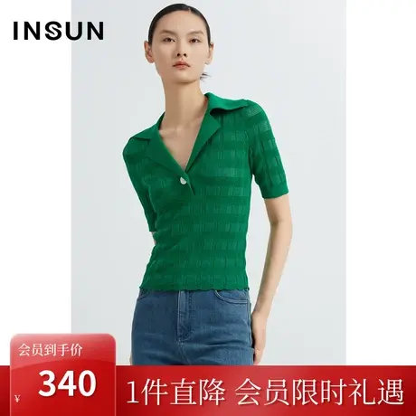 恩裳2023年早春新品复古时髦显瘦上衣翻领设计休闲针织衫图片