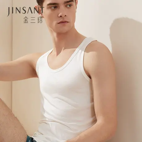 金三塔100%桑蚕丝男士舒适透气纯色一片式圆领汗衫 真丝宽松背心图片