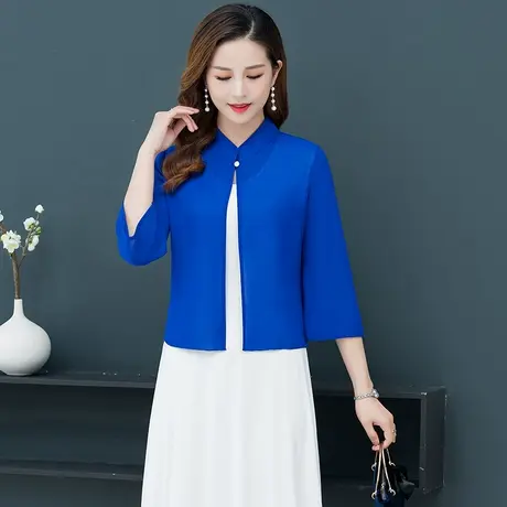 雪纺防晒衫女2022年夏季新款披肩外搭开衫薄款七分袖立领空调衫仙图片