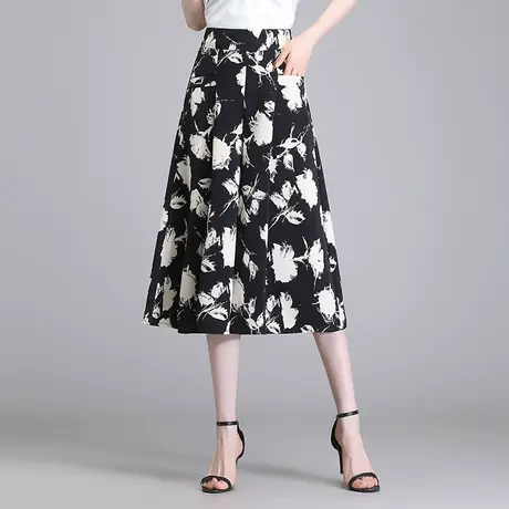 印花裙裤七分裤女夏季2023新款高腰宽松大码阔腿裤垂感休闲裤裙薄图片