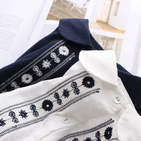 2021春秋新款日系文艺刺绣白衬衫女长袖双层棉纱舒适百搭打底上衣商品大图