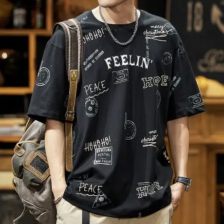 Modi Nick/摩帝尼克时尚百搭潮牌男士t恤纯棉宽松体恤男士夏季潮商品大图