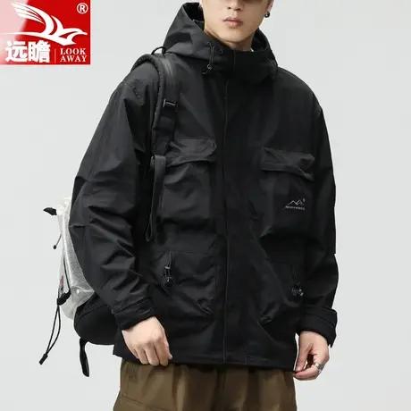 远瞻工装连帽夹克男士2023春秋季新款潮牌宽松上衣百搭休闲外套男商品大图