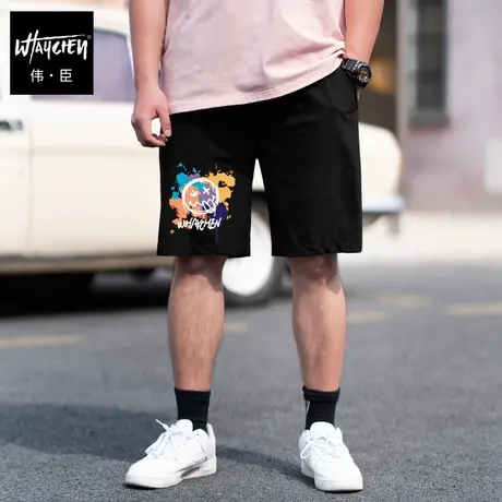 伟臣年夏季新款大码男士休闲短裤胖子印花沙滩裤肥佬冰丝中裤商品大图