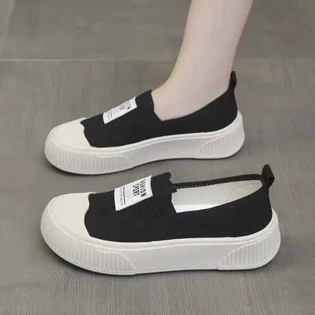 帆布鞋女2023新款春秋季厚底休闲百搭单鞋懒人一脚蹬饼干鞋小白鞋商品大图