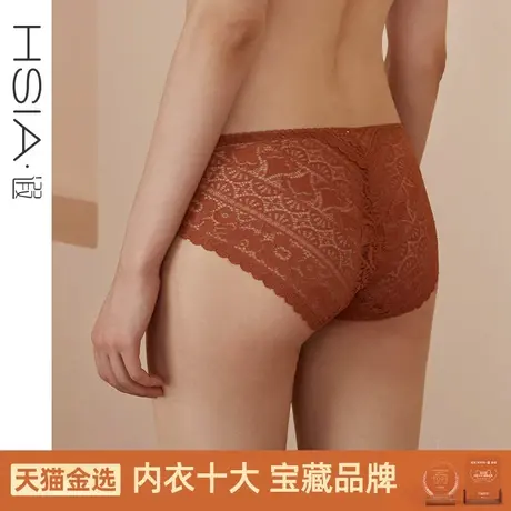 HSIA遐 中腰平角裤女镂空薄款时尚舒适透气纯棉裆底性感蕾丝内裤商品大图