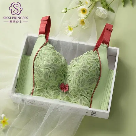 茜茜公主大胸显小全罩杯蕾丝文胸薄款透气上托收副乳调整型内衣女商品大图