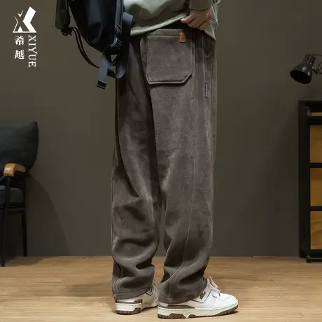 2024春秋新款雪尼尔卫裤男美式直筒运动裤男宽松大码休闲加绒长裤图片