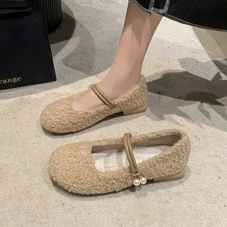 永希毛毛鞋女款浅口温柔配裙子玛丽珍鞋2023年小众设计感珍珠棉鞋商品大图