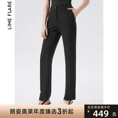 朗姿莱茵2023春季新款高腰商务黑色直筒职业西装裤子正装小脚裤女商品大图