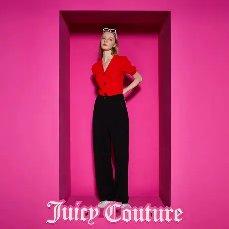 Juicy Couture橘滋2023新款气质垂感绣花立体褶裥阔腿女休闲裤商品大图