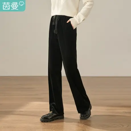 【商场同款】茵曼时尚加厚2023女冬新款松紧腰带加绒显瘦长裤商品大图
