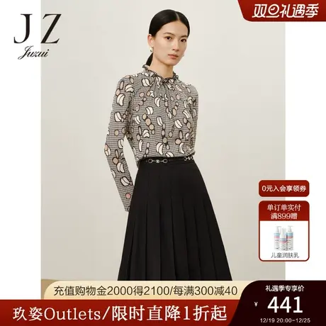商场同款JZ玖姿摩登复古格纹纱罗上衣女2023冬季新款JWCD80126商品大图