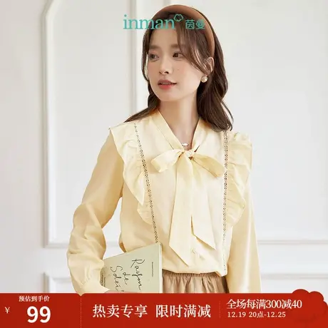 茵曼法式通勤系带荷叶边衬衫女士2023年秋季新款花边高端衬衣上衣商品大图