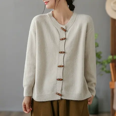 dza 复古纽扣针织衫女士宽松开衫上衣春秋新款休闲长袖毛衣外套女图片