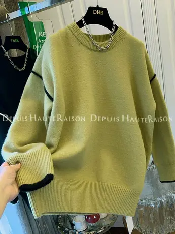 软糯奶撞色拼接针织衫毛衣女幢宽松休闲慵懒风针织衫2022秋冬新款图片