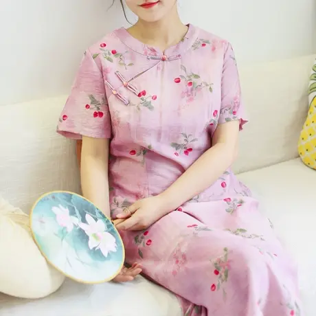 胖妹妹夏季2023新品樱桃显瘦旗袍裙大码微胖优雅新中式旗袍连衣裙商品大图