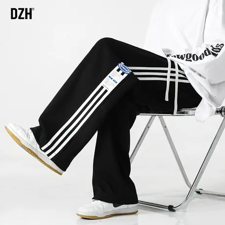 男生条纹黑色休闲裤男春夏款潮流韩版宽松直筒运动裤裤子男款秋季商品大图