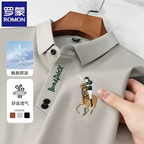 罗蒙丝光棉POLO衫短袖t恤男夏季薄款高端刺绣休闲中年翻领上衣N2Z商品大图
