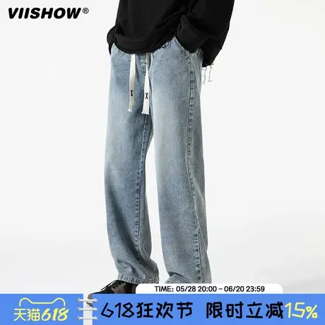 VIISHOW牛仔裤男潮牌夏季薄美式复古宽松直筒阔腿工装休闲长裤子商品大图