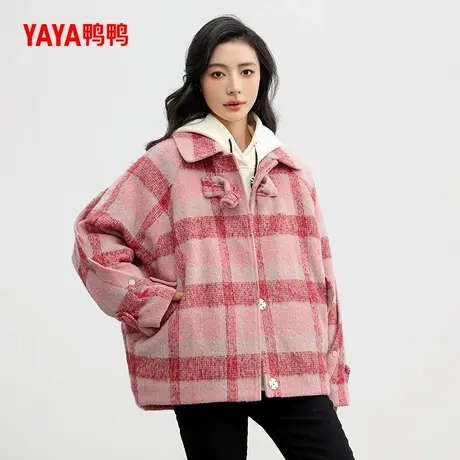 【鸭鸭甄选】两件套羽绒服女2024冬季反季格子鸭绒外套+连帽卫衣商品大图
