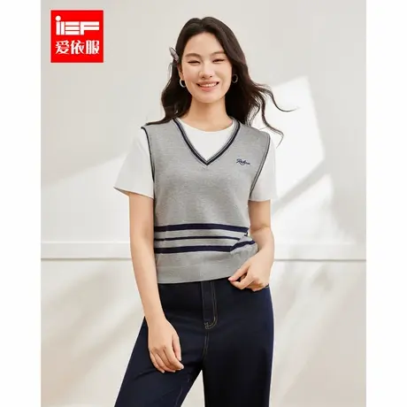 IEF/爱依服大码女装2025夏季新款微胖通勤学院风假两件毛织上衣商品大图
