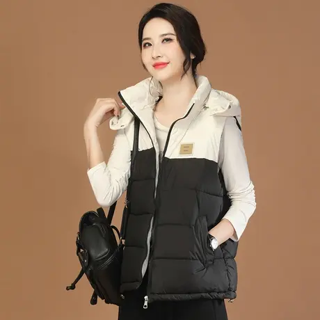 韩潮袭人休闲宽松连帽外穿马夹2023冬季新款加厚保暖背心马甲外套图片
