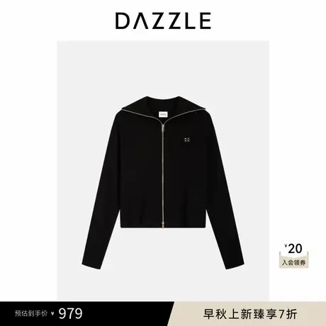 DAZZLE 地素毛衣冬季黑色针织翻领拉链开衫针织衫图片