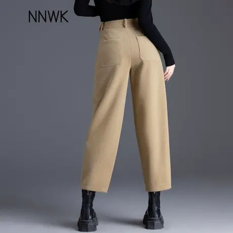 卡其色休闲裤女2025新款春秋季加厚女裤九分哈伦裤小个子毛呢裤商品大图