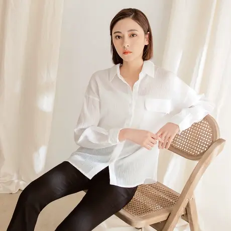 桔熊春秋季气质通勤微透肌理感口袋衬衫长袖上衣女装大码AB17539商品大图