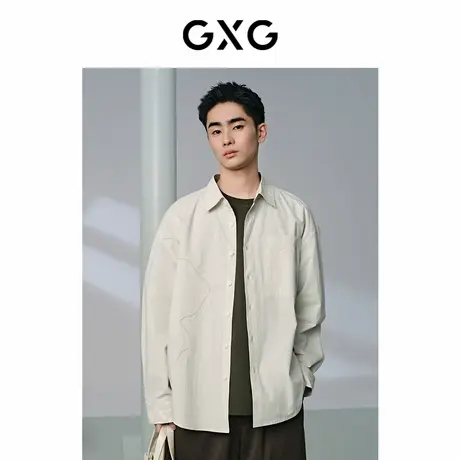 【X】GXG男装双色花卉绣花简约宽松时尚长袖衬衫男士24年夏季品图片