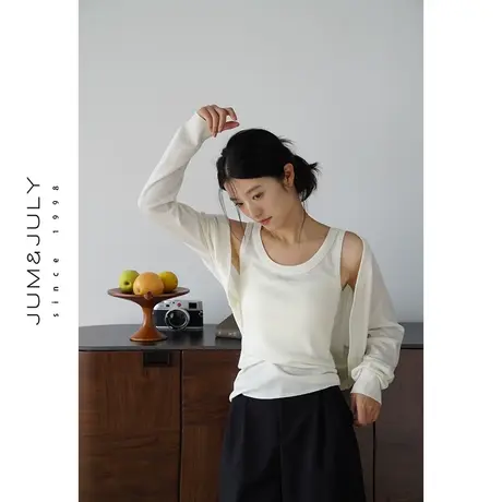 嘉茱莉2023秋季新款针织罩衫女短款宽松外搭开衫上衣休闲慵懒风商品大图