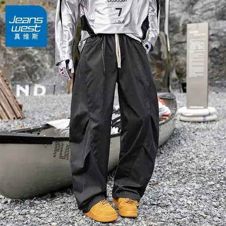 N5真维斯男士休闲裤2025新款秋季美式潮流宽松伞兵阔腿裤男款裤子商品大图