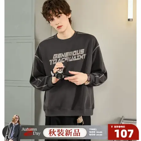 唐狮2025春秋男士圆领卫衣设计感美式青少年简约休闲慵懒宽松上衣商品大图