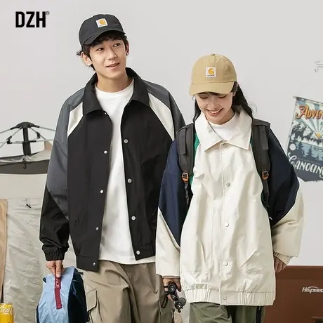 情侣翻领夹克外套男潮高级感秋季男装2023新款休闲情侣装撞色上衣商品大图