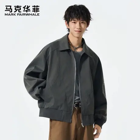 马克华菲美式拼接翻领外套男士秋季潮流痞帅休闲宽松上衣潮牌夹克图片