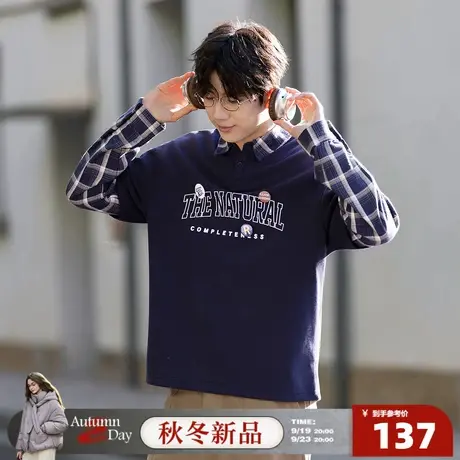 唐狮2025春秋季男款长袖polo衫假两件字母印花设计感独特翻领上衣商品大图