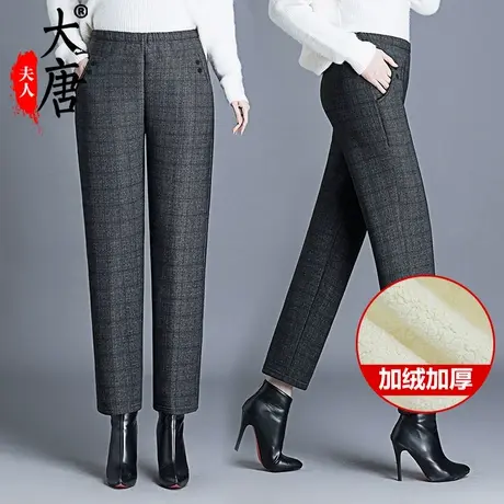 中老年人冬装女裤妈妈格子长裤加绒加厚奶奶裤子200斤特大码老人商品大图