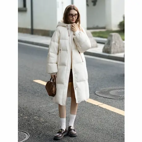 唐狮秋冬季女连帽长款羽绒服加厚保暖棕咖羽绒外套超好看时尚TUTA商品大图