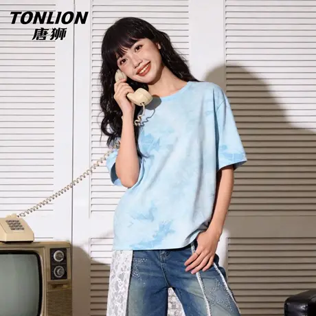 唐狮官方扎染短袖t恤女2026新款春夏宽松大码个性半袖打底上衣VC图片