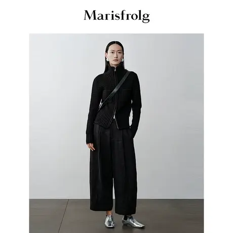 【商场同款】玛丝菲尔2023年冬季新款肌理感黑色高领羊毛针织开衫图片