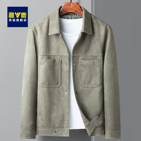 雅鹿夹克男2023春秋新款明线复古风中青年轻商务时尚休闲潮流外套商品大图