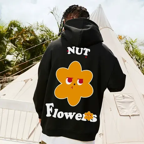 Nuthink国潮潮牌花朵连帽卫衣男冬季2023新款宽松情侣装外套潮图片