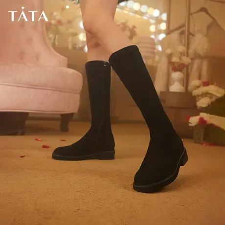 Tata他她法式弹力中筒靴女通勤平底简约瘦瘦靴2023冬新款7TB80DG3图片