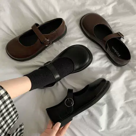 森女系小皮鞋女ins复古英伦风学生韩版百搭软妹黑色浅口Chic皮鞋商品大图