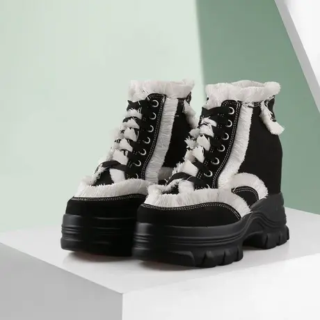 秋冬季内增高女鞋10CM毛毛靴厚底乞丐鞋加绒防水高帮棉鞋休闲短靴图片