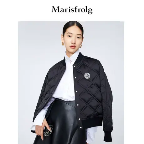 【商场同款】玛丝菲尔冬新款白鹅绒黑色羽绒服短款菱形设计感图片